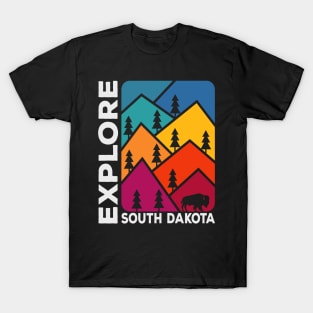 Explore South Dakota Vintage Mountains Bison T-Shirt